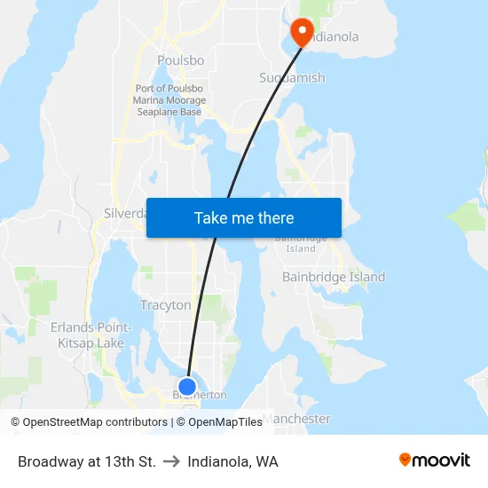 Broadway at 13th St. to Indianola, WA map
