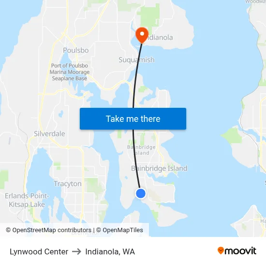 Lynwood Center to Indianola, WA map
