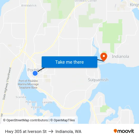 Hwy 305 at Iverson St to Indianola, WA map