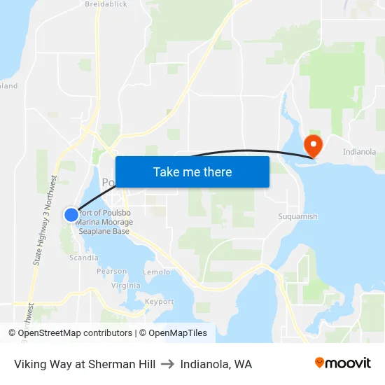 Viking Way at Sherman Hill to Indianola, WA map
