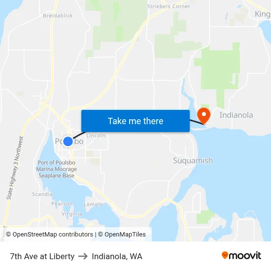 7th Ave at Liberty to Indianola, WA map