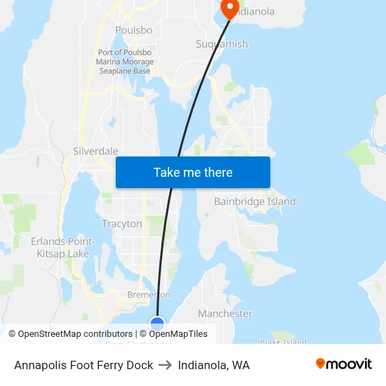 Annapolis Foot Ferry Dock to Indianola, WA map