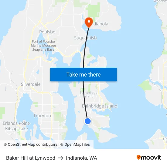 Baker Hill at Lynwood to Indianola, WA map