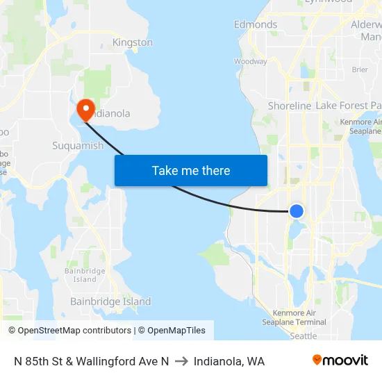 N 85th St & Wallingford Ave N to Indianola, WA map