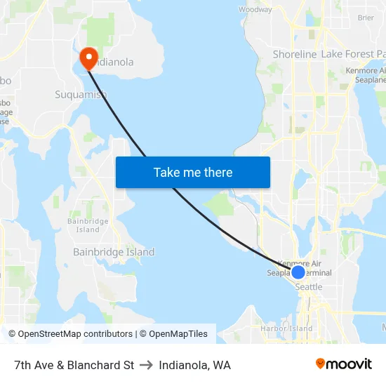 7th Ave & Blanchard St to Indianola, WA map