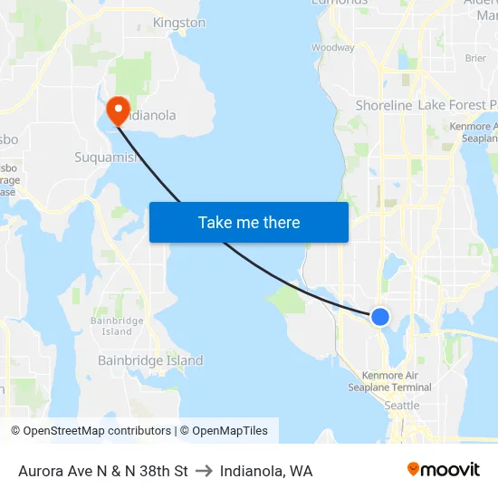 Aurora Ave N & N 38th St to Indianola, WA map