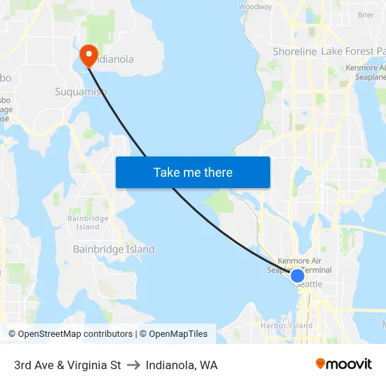 3rd Ave & Virginia St to Indianola, WA map