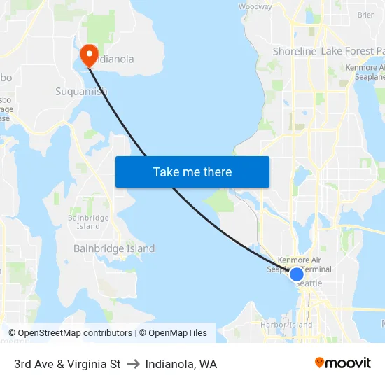 3rd Ave & Virginia St to Indianola, WA map