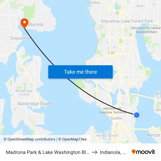 Madrona Park & Lake Washington Blvd to Indianola, WA map