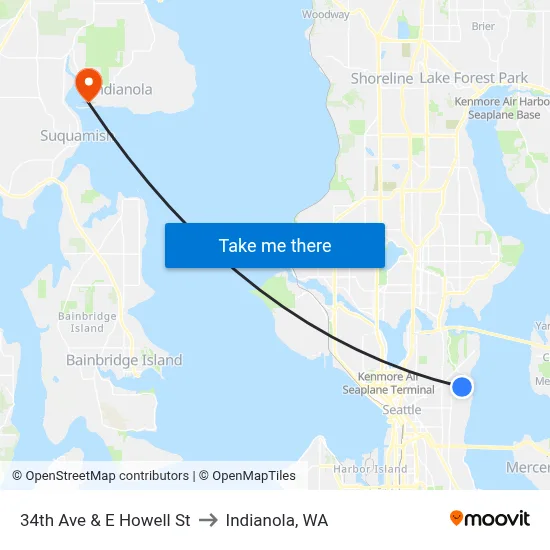 34th Ave & E Howell St to Indianola, WA map