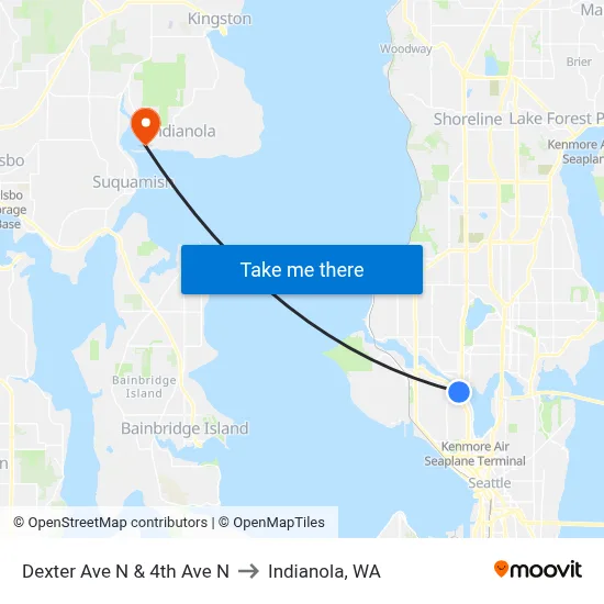 Dexter Ave N & 4th Ave N to Indianola, WA map
