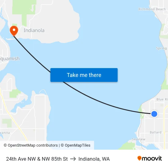 24th Ave NW & NW 85th St to Indianola, WA map