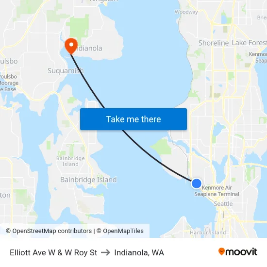 Elliott Ave W & W Roy St to Indianola, WA map
