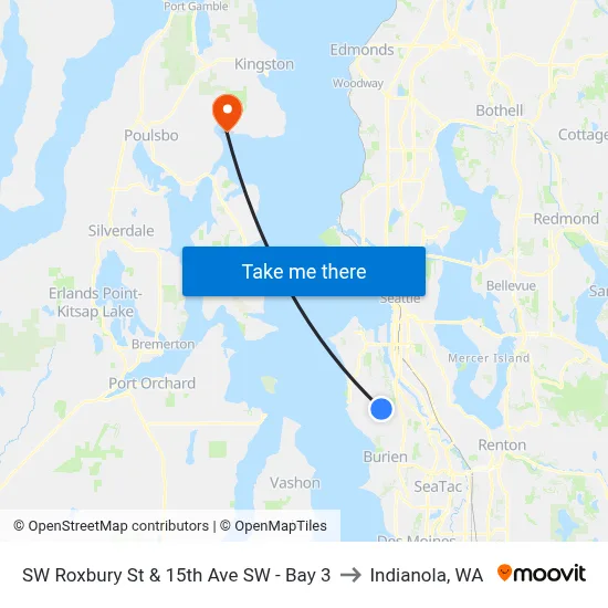 SW Roxbury St & 15th Ave SW - Bay 3 to Indianola, WA map