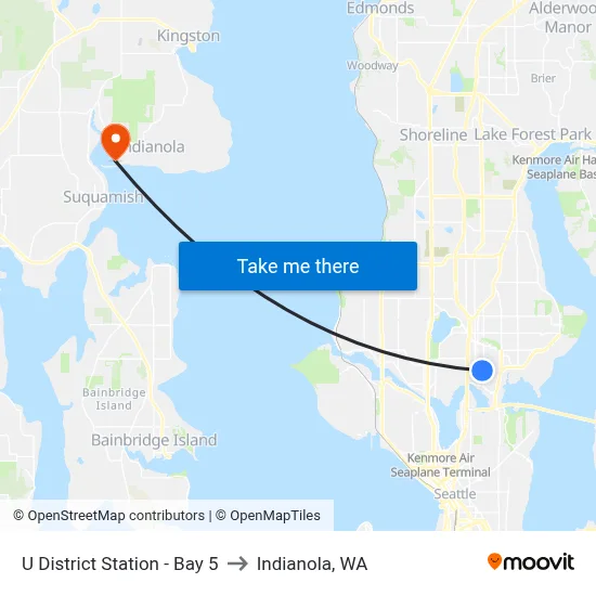 U District Station - Bay 5 to Indianola, WA map