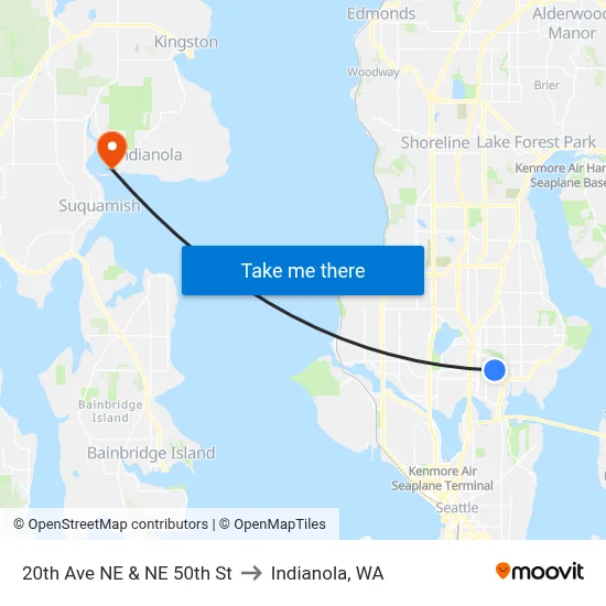 20th Ave NE & NE 50th St to Indianola, WA map