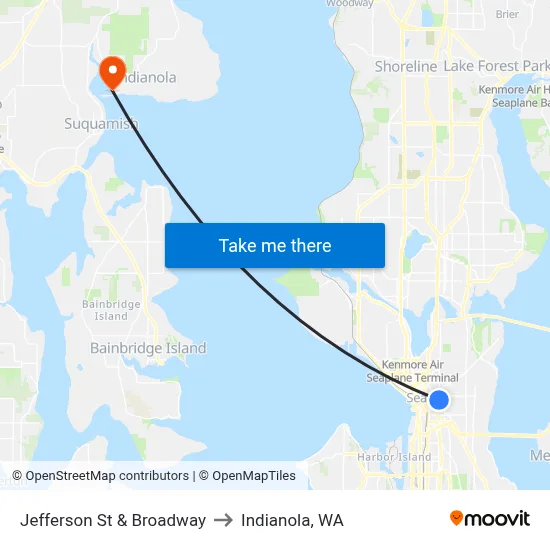 Jefferson St & Broadway to Indianola, WA map