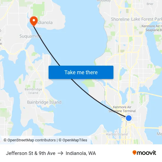 Jefferson St & 9th Ave to Indianola, WA map