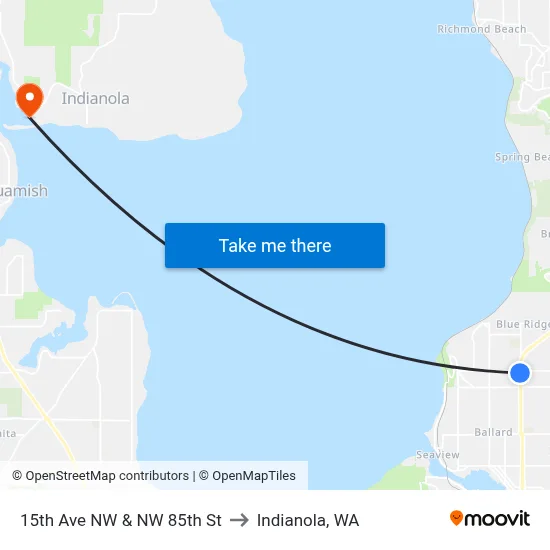 15th Ave NW & NW 85th St to Indianola, WA map