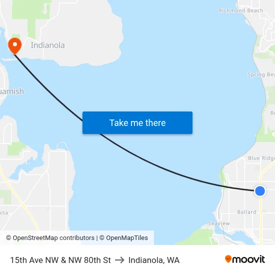 15th Ave NW & NW 80th St to Indianola, WA map