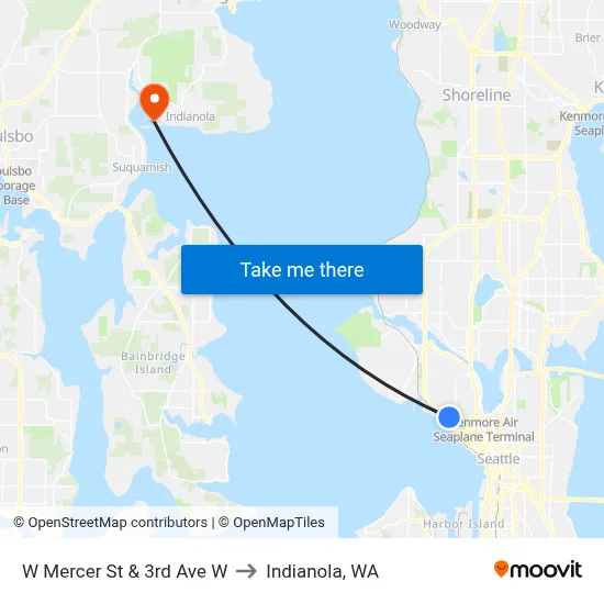 W Mercer St & 3rd Ave W to Indianola, WA map