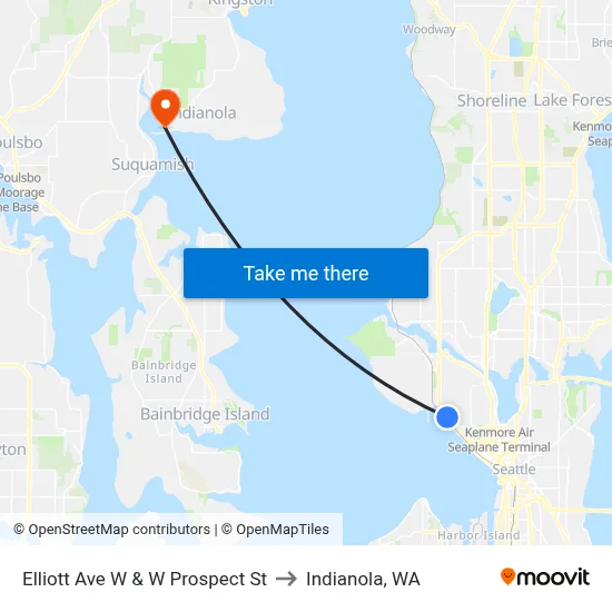 Elliott Ave W & W Prospect St to Indianola, WA map