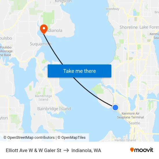 Elliott Ave W & W Galer St to Indianola, WA map