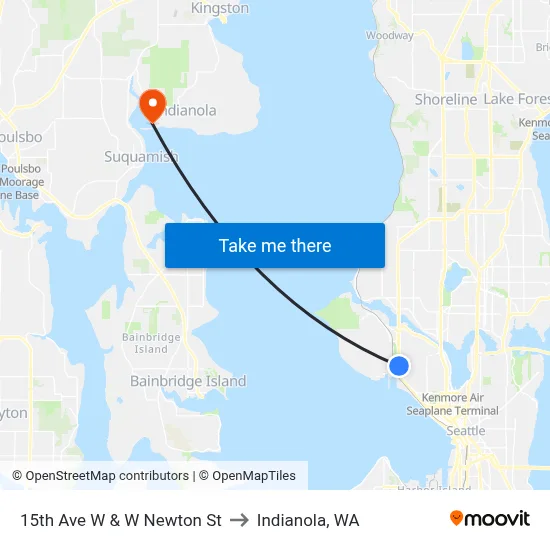 15th Ave W & W Newton St to Indianola, WA map