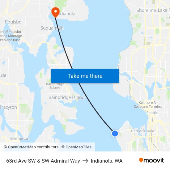 63rd Ave SW & SW Admiral Way to Indianola, WA map