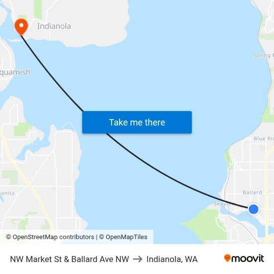 NW Market St & Ballard Ave NW to Indianola, WA map