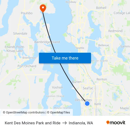 Kent Des Moines Park and Ride to Indianola, WA map