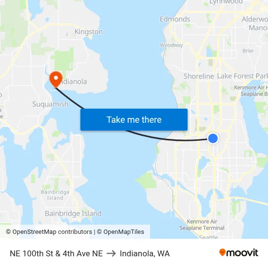 NE 100th St & 4th Ave NE to Indianola, WA map