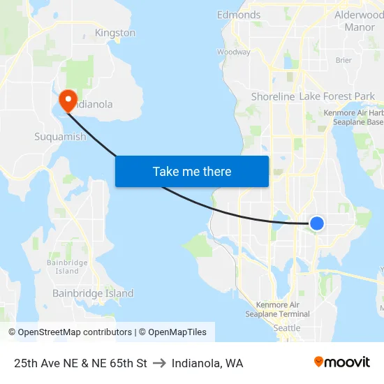 25th Ave NE & NE 65th St to Indianola, WA map