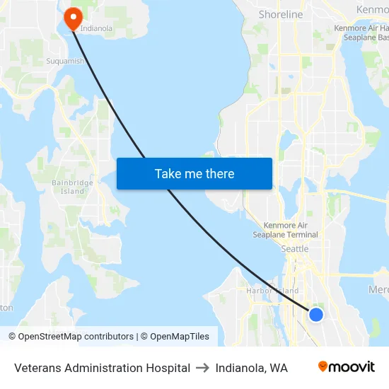 Veterans Administration Hospital to Indianola, WA map