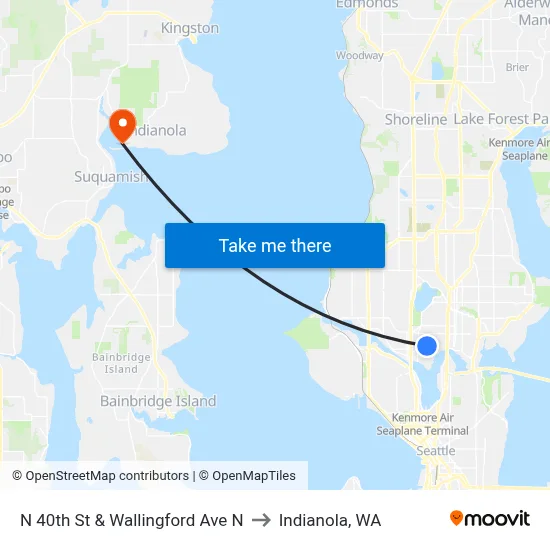 N 40th St & Wallingford Ave N to Indianola, WA map
