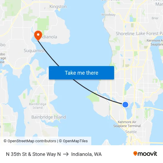 N 35th St & Stone Way N to Indianola, WA map