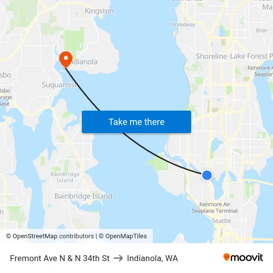 Fremont Ave N & N 34th St to Indianola, WA map