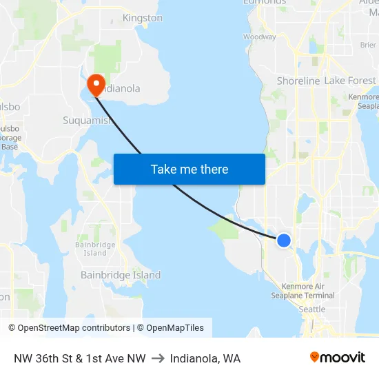 NW 36th St & 1st Ave NW to Indianola, WA map