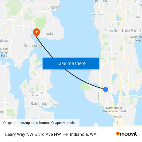 Leary Way NW & 3rd Ave NW to Indianola, WA map