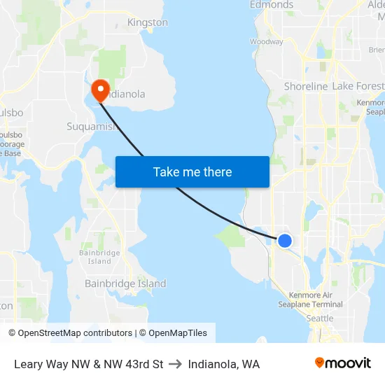 Leary Way NW & NW 43rd St to Indianola, WA map
