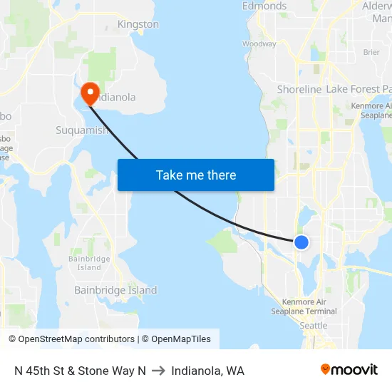 N 45th St & Stone Way N to Indianola, WA map