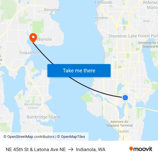 NE 45th St & Latona Ave NE to Indianola, WA map
