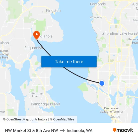 NW Market St & 8th Ave NW to Indianola, WA map