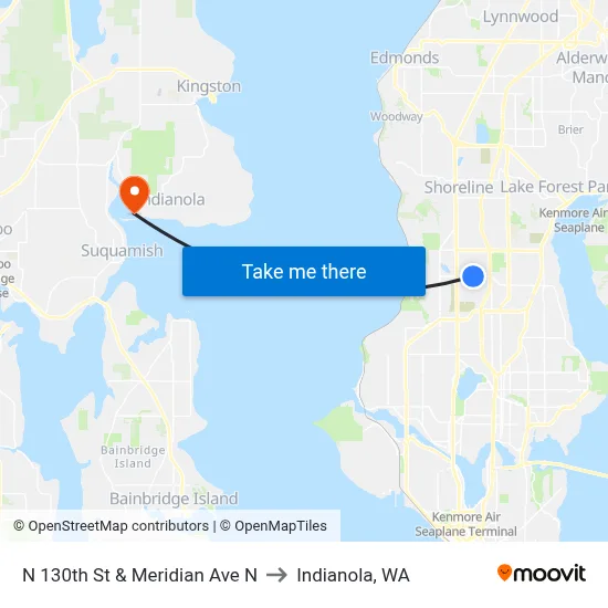 N 130th St & Meridian Ave N to Indianola, WA map