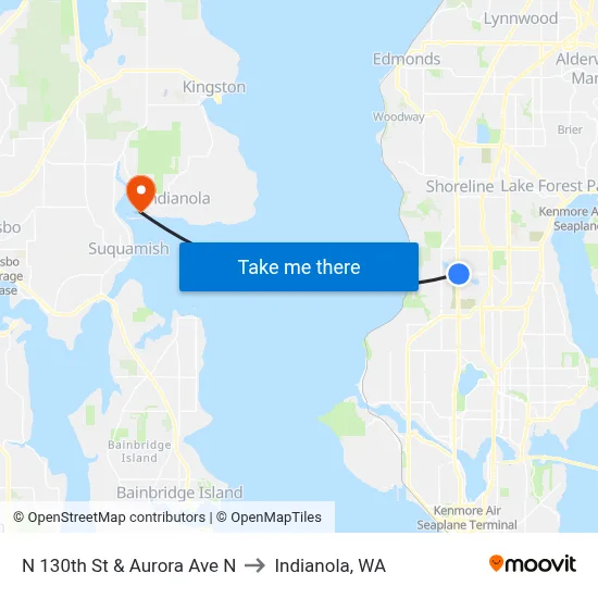 N 130th St & Aurora Ave N to Indianola, WA map