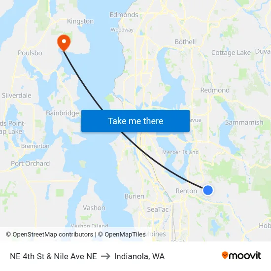 NE 4th St & Nile Ave NE to Indianola, WA map