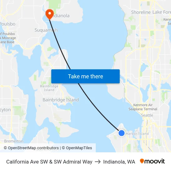 California Ave SW & SW Admiral Way to Indianola, WA map