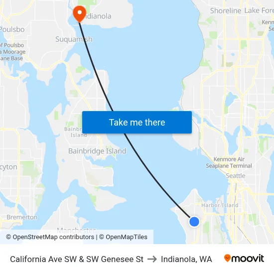 California Ave SW & SW Genesee St to Indianola, WA map