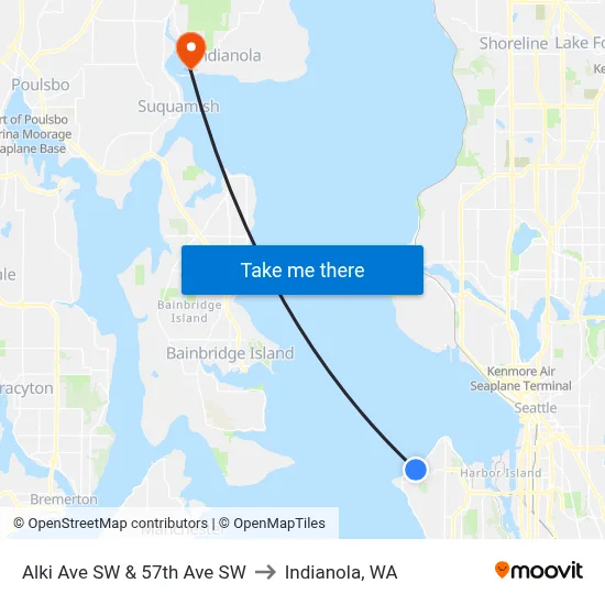 Alki Ave SW & 57th Ave SW to Indianola, WA map