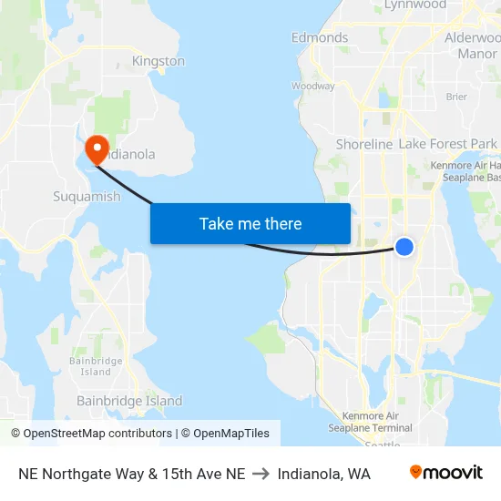 NE Northgate Way & 15th Ave NE to Indianola, WA map